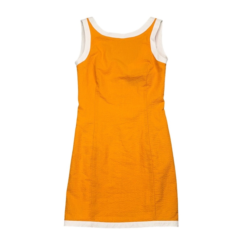 Lauren James Orange Seersucker Shift Dress XS White Trim Sleeveless Mini Preppy